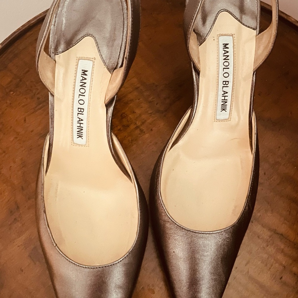Manolo Blahnik Silver Heels with d'Orsay Design